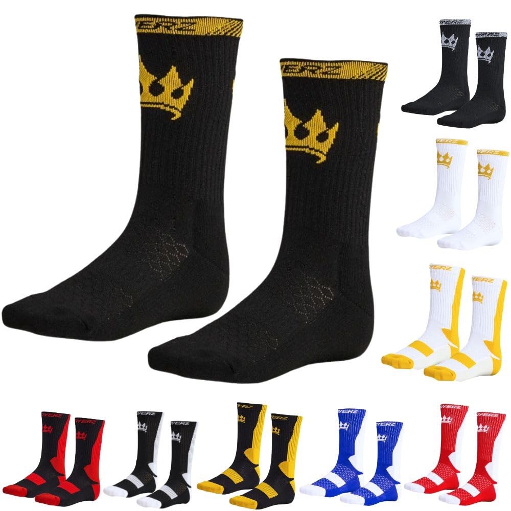 Playerz Boxing Socks - Adults, Athlete Designed Moisture-Wicking Durable Sports Socks, Fitness Socks - Ideal for Boxing, Running, Workouts, and Training Adults 6-11 UK 39-46 EU (Black/Gold Logo)