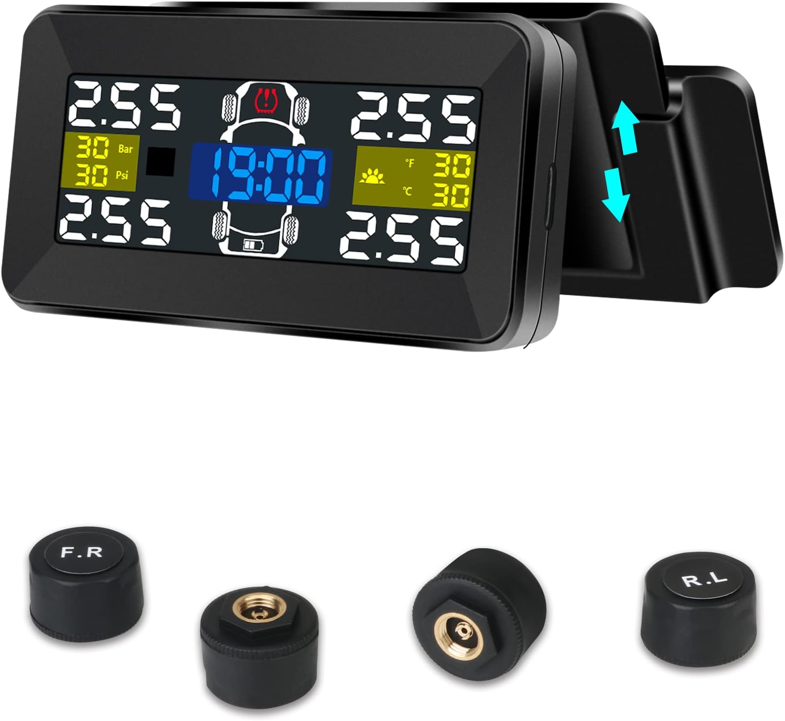 Upgrade Tire Pressure Monitoring System ใDetached Bracketใ Wireless Solar TPMS Tire Pressure Monitor System Accuracy 0.01Bar Installed on Windowshield Real-Time Display 22-87 PSI for Car RV SUV