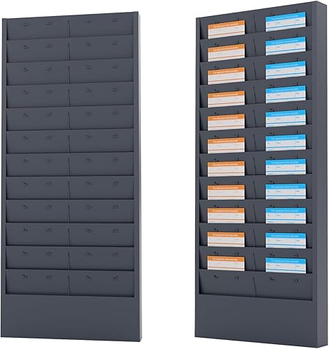 OSKIE Estante profesional para boletos de trabajo de montaje en pared, organizador de documentos con 11 o 22 ranuras ajustables, gris polvo-azul,