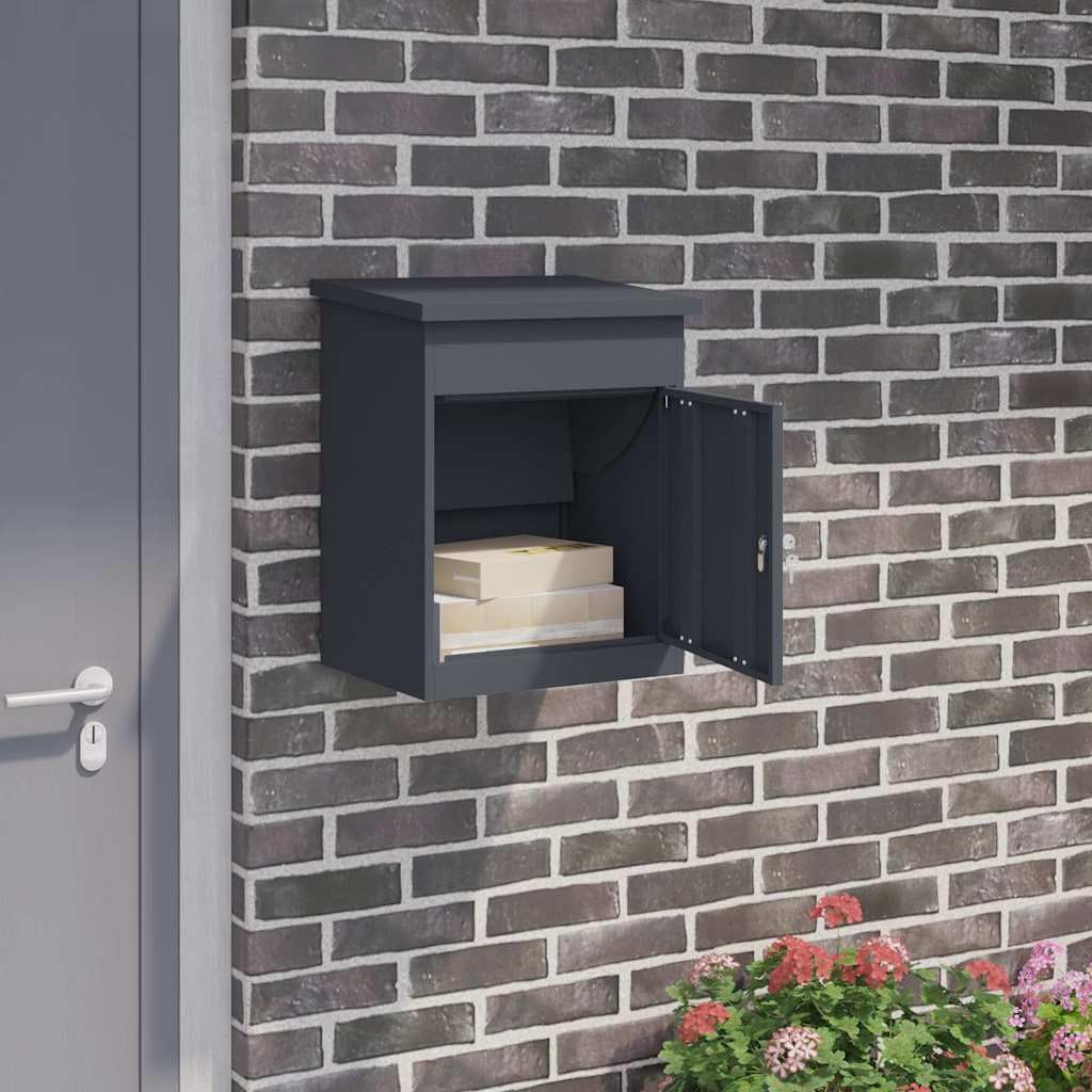 vidaXL Paketdrop-Box mit Speicher Anthrazit 47,5 x 38 x 59 cm Stahl, Sichere Paketbox, wasserdichtes Material, moderner Stil, Außenbriefkasten, tolle Lösung für Pakete, Garten-Deko