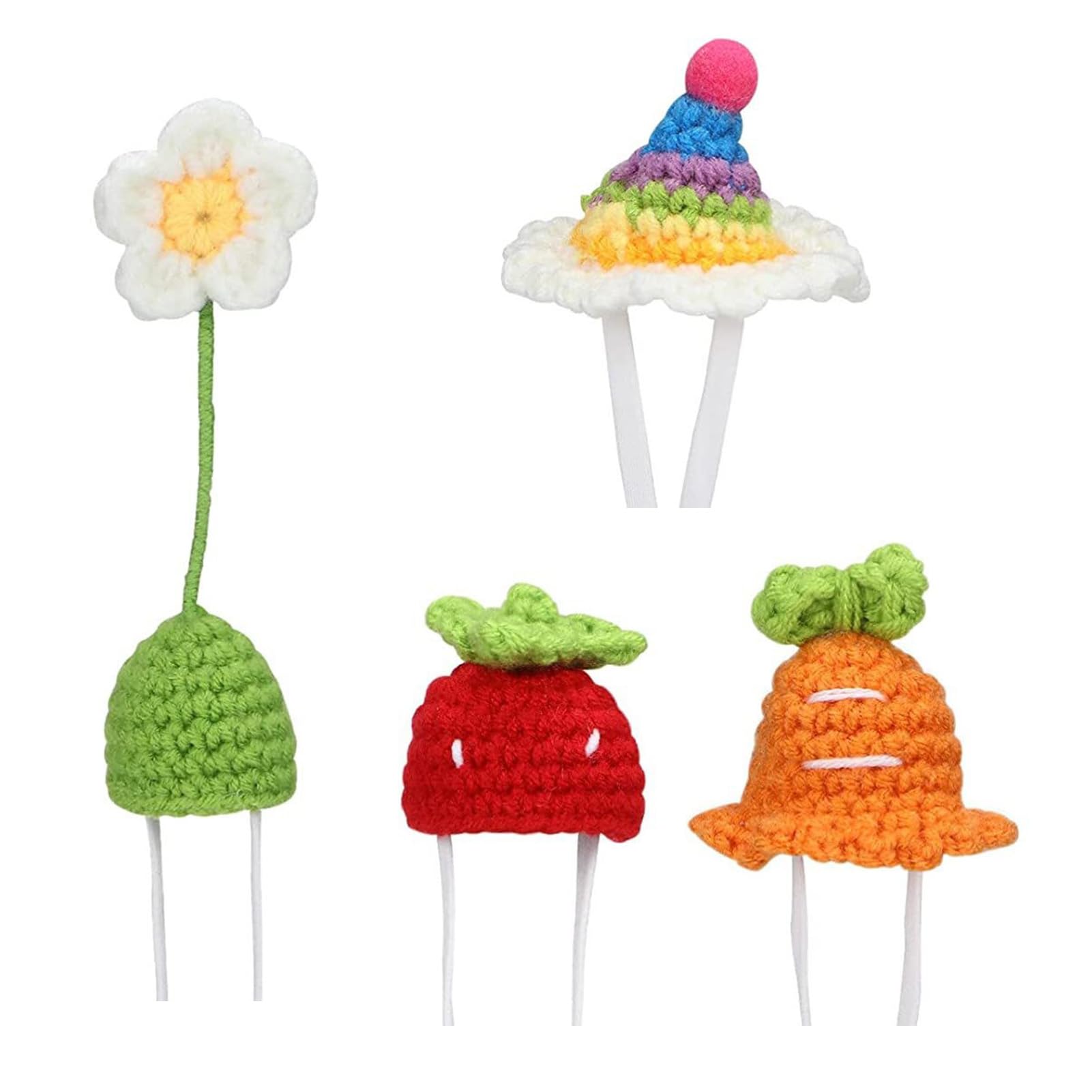 4pcs Small Animal Knitted Hat Mini Hand Knitted Hat with Adjustable Strap Knitting Accessories Crochet Hat Pet Hats Small Animals Headwear Lizard Costume Hamster Hat Pet Snake Accessories (A)