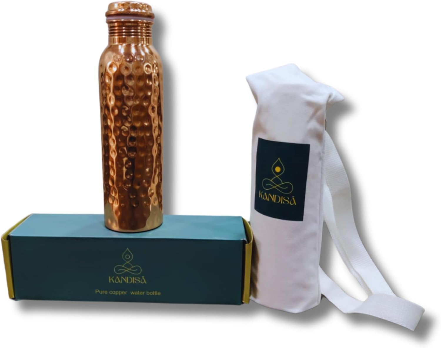 Hammered Copper Water Bottle with a Canvas Carrying Bag – 32oz Pure Copper Water Bottle For Drinking – Handcrafted by Artisans – Sustainable & Eco-friendly