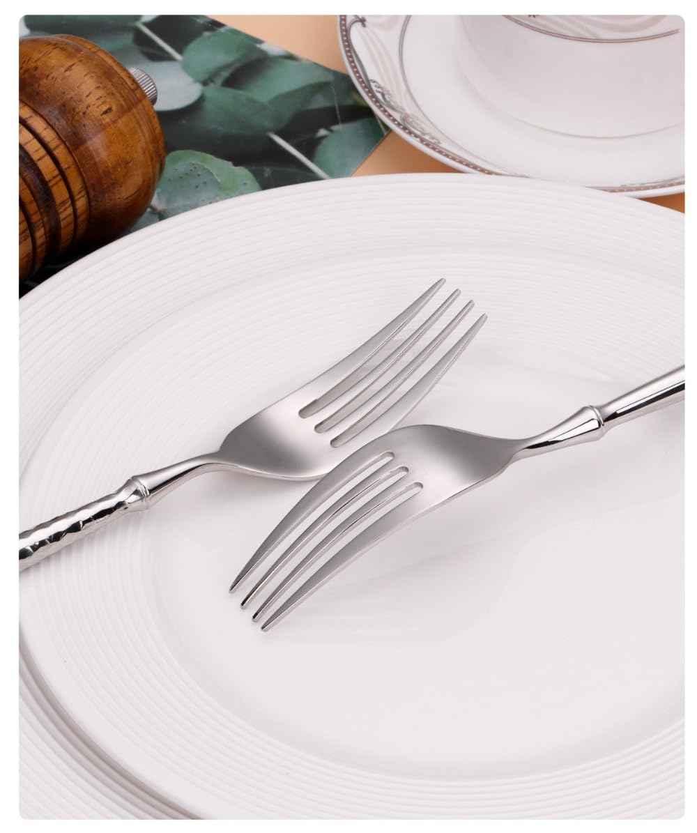 Juego de Cubiertos, Juego de Cubiertos de Acero Inoxidable, plástico Transparente, Juego de Cuchara, Cuchillo y Tenedor, Mango sólido Martillado/Brillante, Cubiertos de Acero Inoxidable, vajilla,