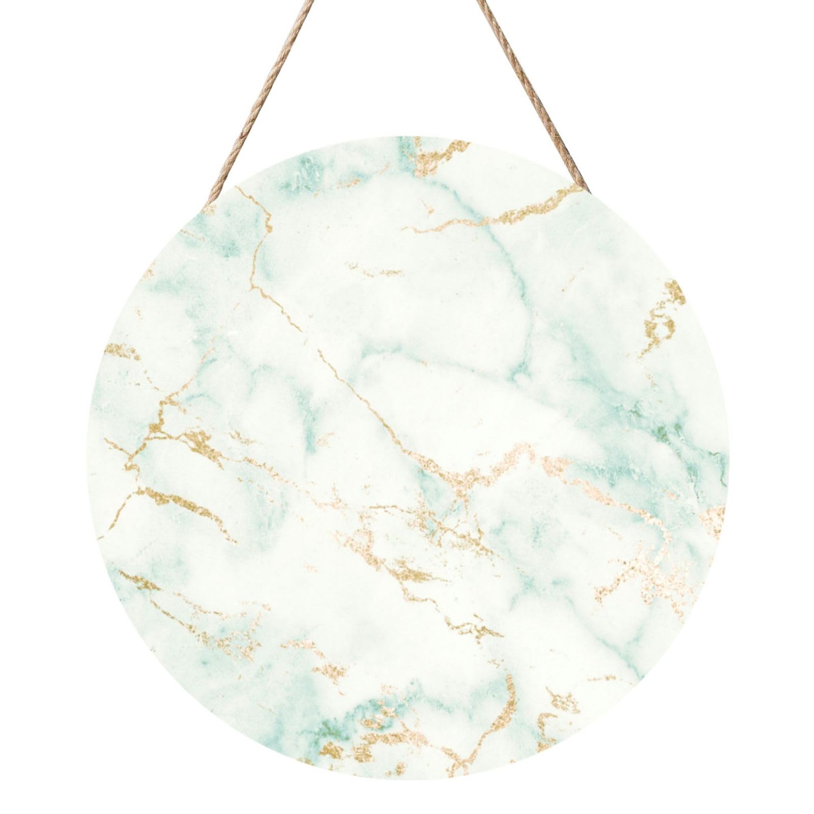 InOmak White Mint Green Marble Gold Gray Glam, Round Wood Panel Painting 12 in, Wall Hanging Painting For Home