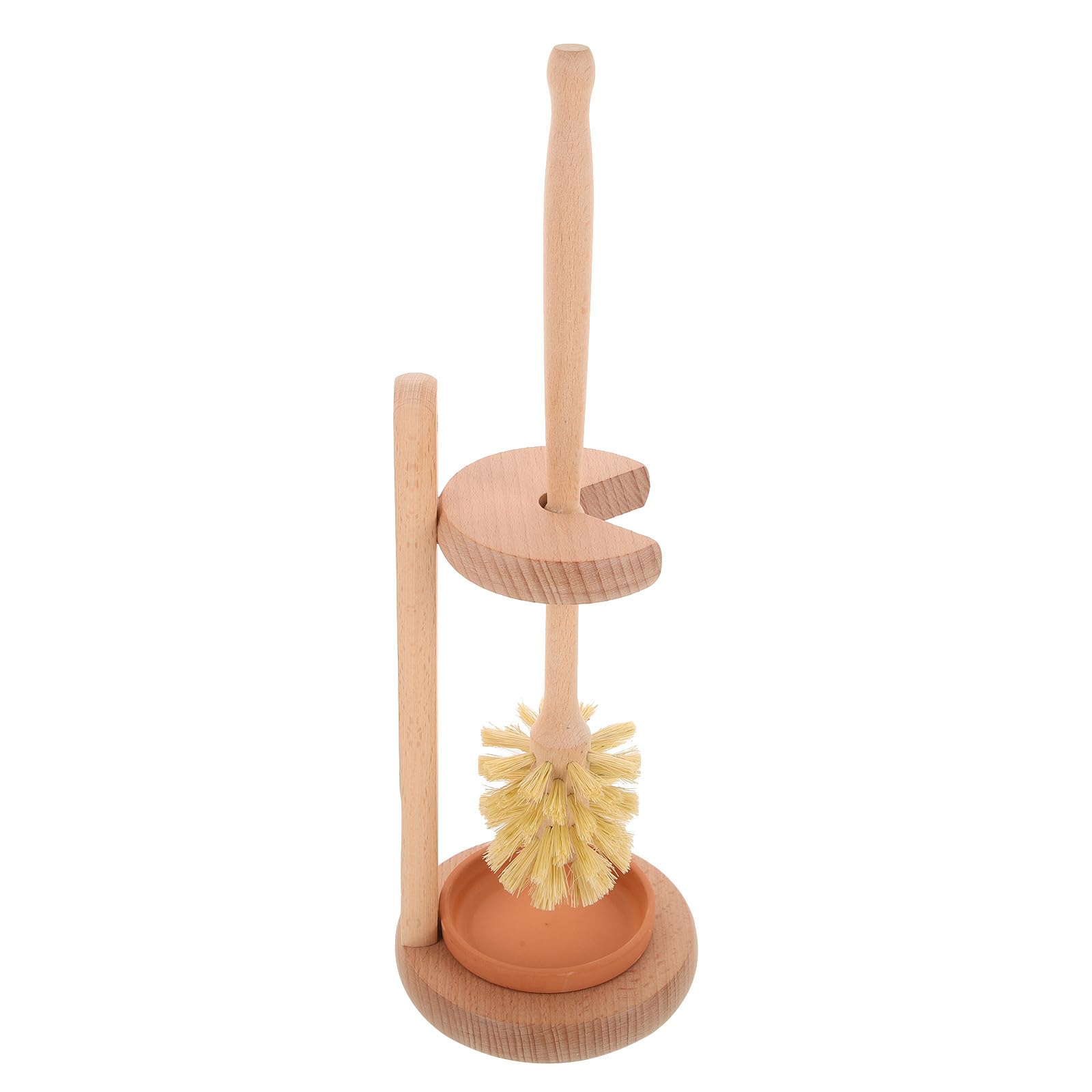 Juego de Cepillo para Inodoro con Soporte de Base Cerámica y Madera de Haya, Mango Largo Ergonómico, Cerdas Suaves para Limpieza Eficaz en Baño Doméstico y Oficina