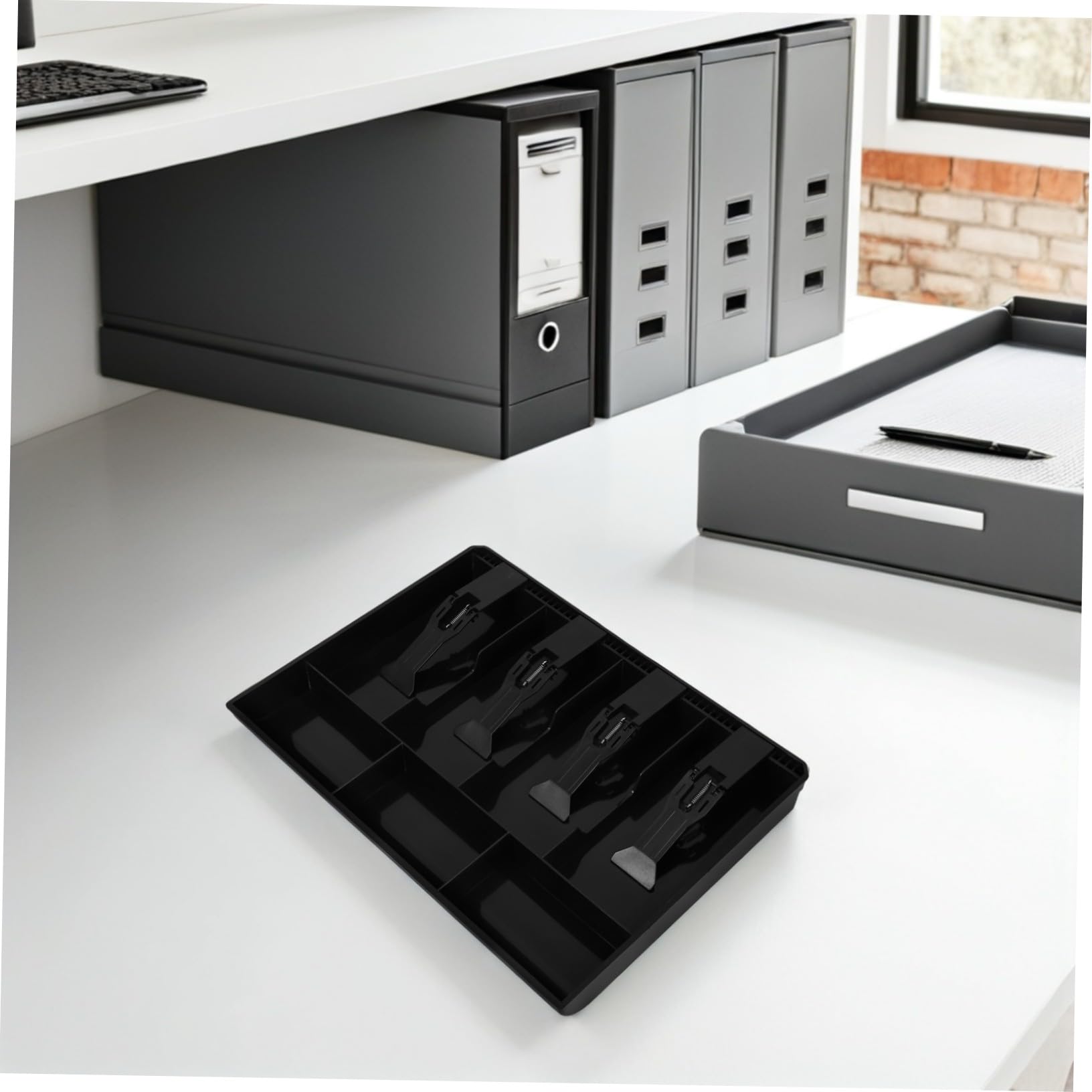 2 Pezzi Organizer Scrivania con Vassoi e Scomparti Multipli Cassetto Contanti con Clip per Banconote e Monete Versatile per Soldi e Accessori Design Resistente e Funzionale