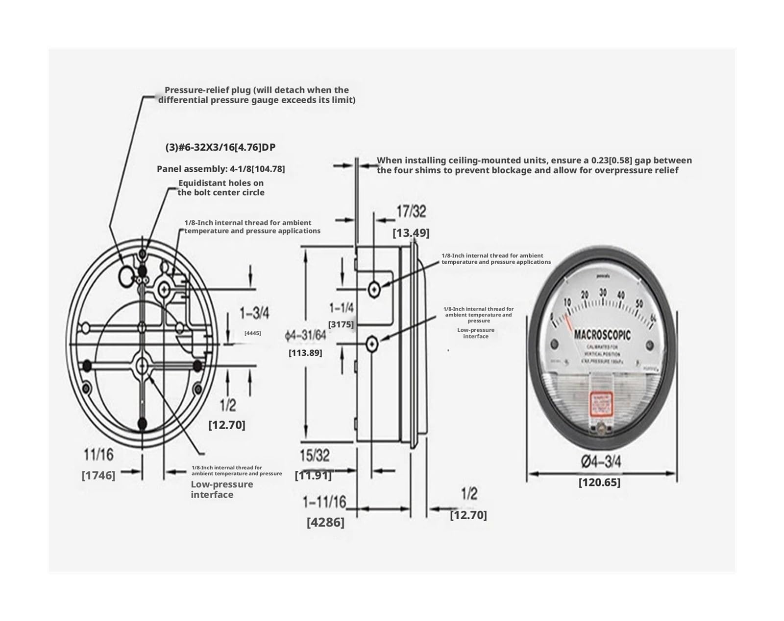 Manometro, TE2000 0-60PA misuratore di pressione differenziale Gauge Pannello neutro alto Tipo puntatore manometro strumenti(0-30PA)