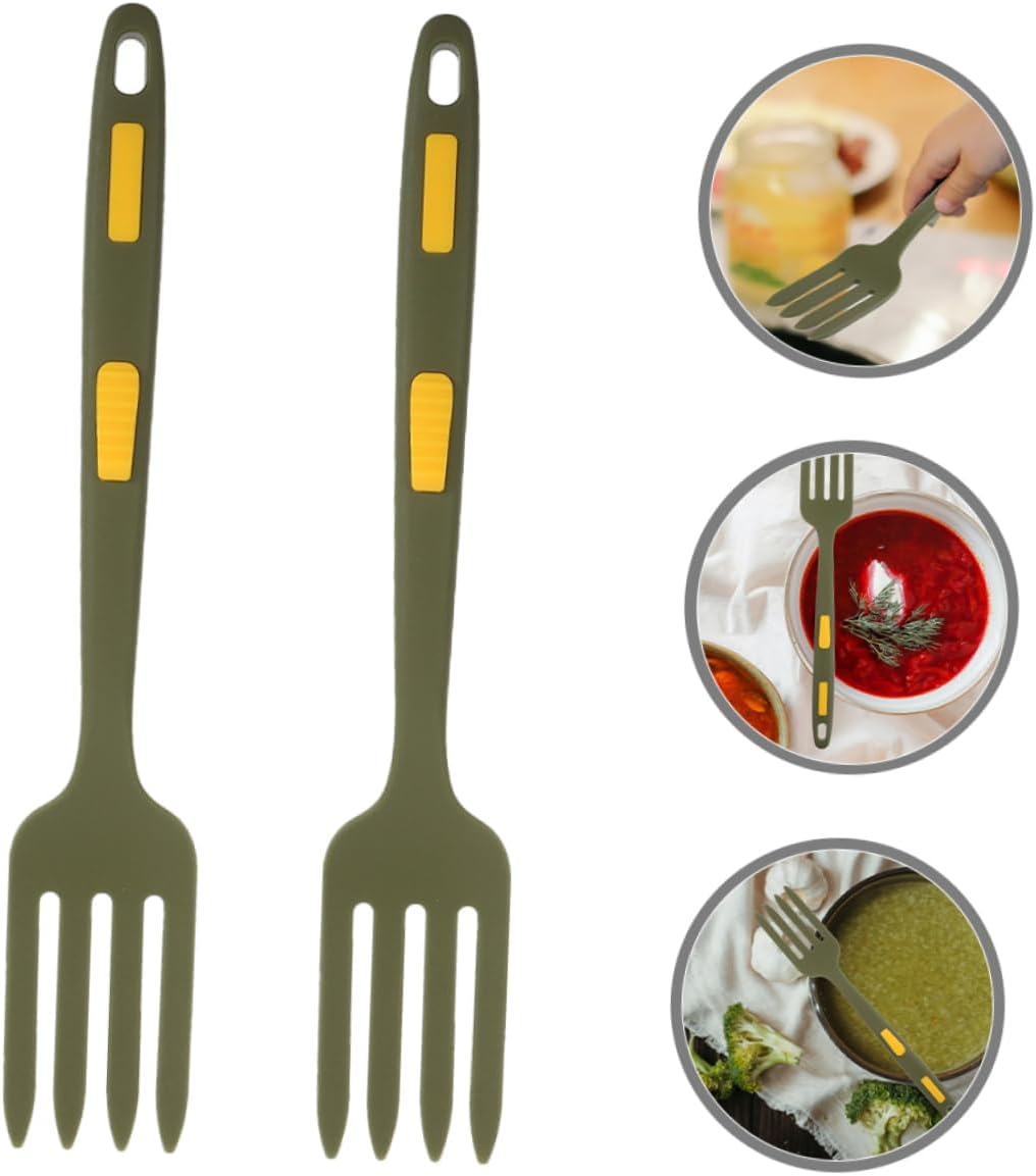 GLEAVI 2Pcs Heat-Resistant Silicone Cooking Fork Set Flexible Ergonomic Kitchen Utensils for Salad and Pasta Serving Non-Stick Forks for Home Cooking