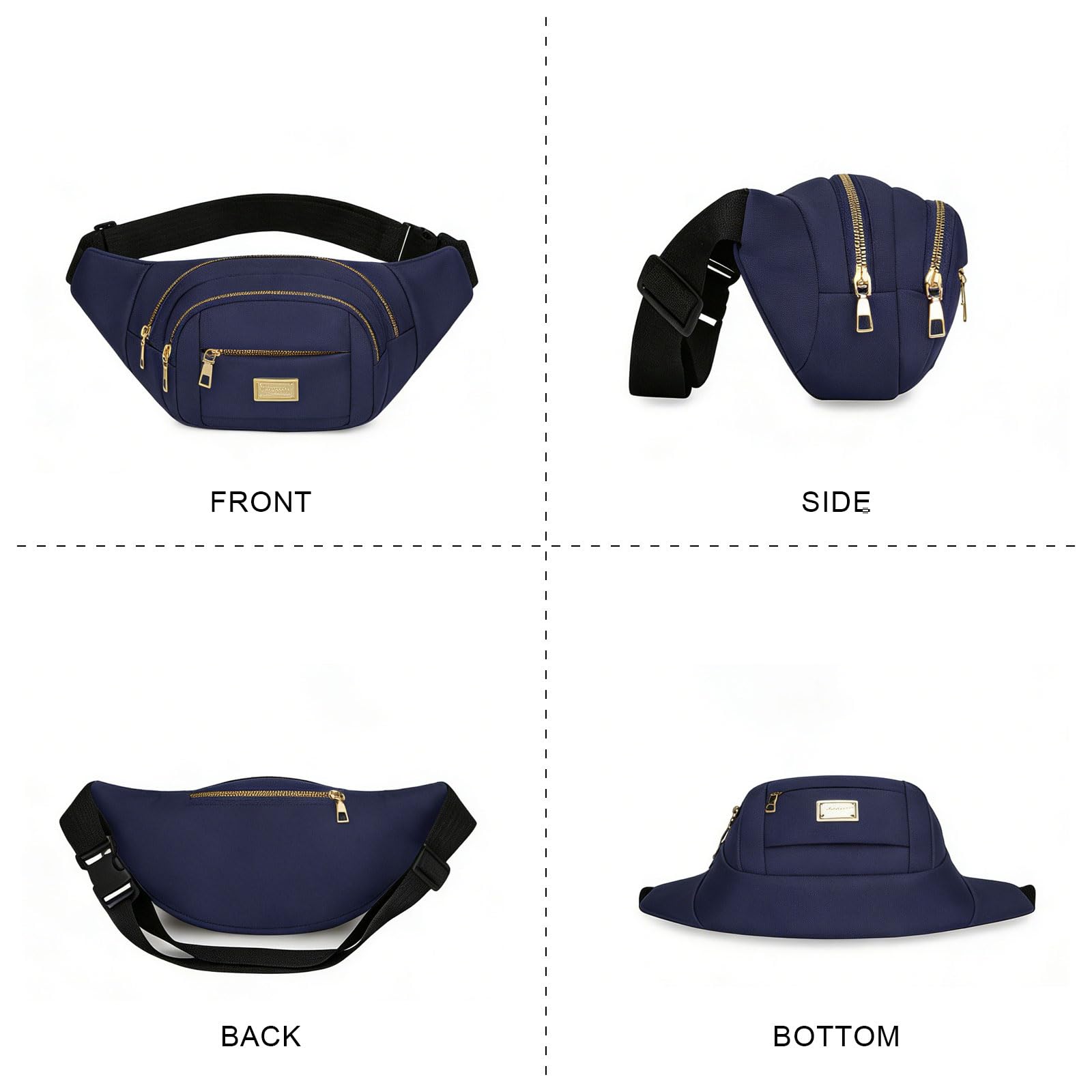 ADUDVLO Bumbags for Ladies Women Men Lightweight Adjustable Bum Bag Fanny Pack with 4 Zipper Pockets,Fashionable Waist Pack for Travel, Running, Hiking, Cycling (Black) — view 27