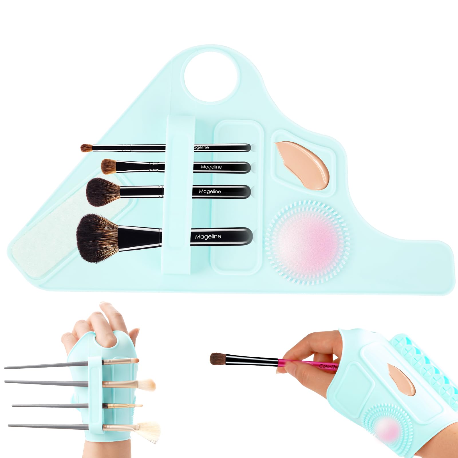 Makeup Mixing Palette Wrist Strap,Foldable Makeup Brush Storage Palette,Silicone Hand Wrist Makeup mixing tray Draw Assistance Tool for Small to Medium Brush