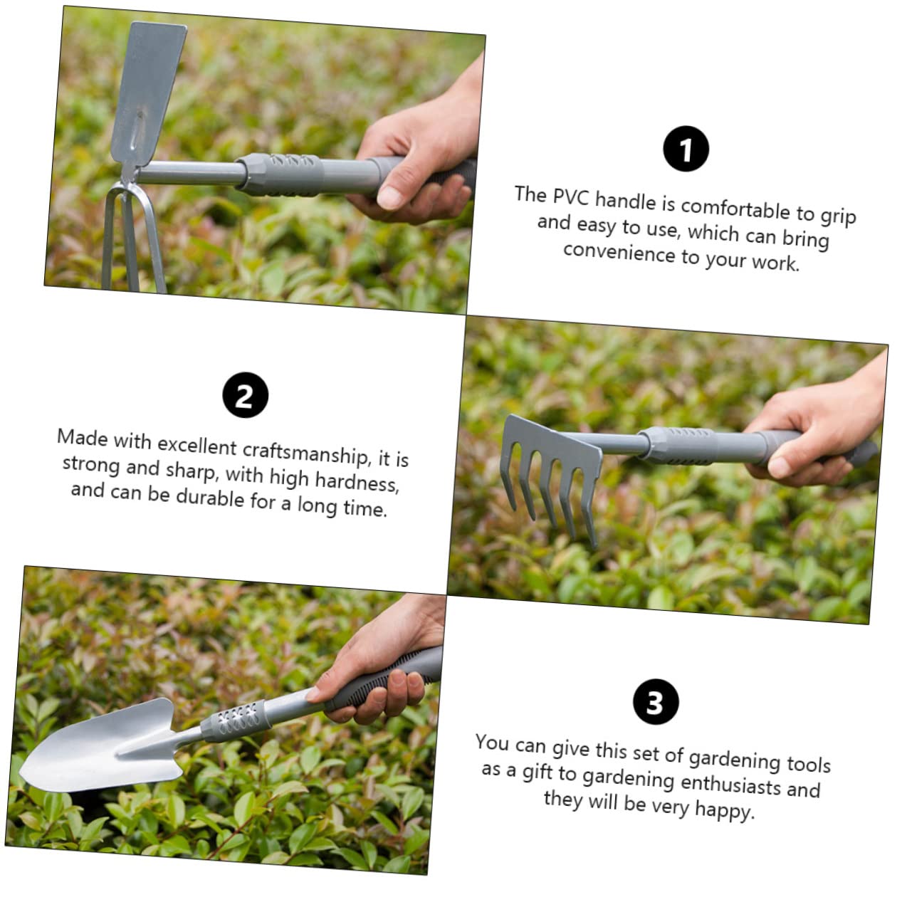 GANAZONO Set Outils Jardinage Intérieur, Pelle de Jardinage Argentée 3 Pièces en Acier et PVC, pour Transplanter et Désherber