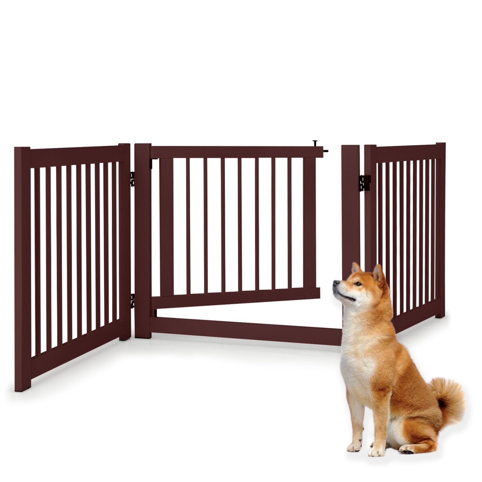 SOARS Cancelletto per Cani Pieghevoli 210 x 61 cm, Barriera per Cani in Legno a 3 Pannelli con Porta a Serratura, Recinzione per Scale, Ingressi e Corridoi (Marrone)