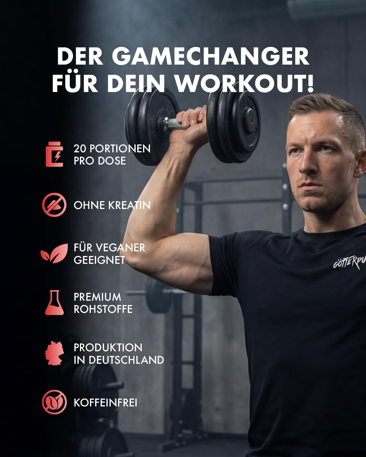 Götterpuls NULL Pre Workout (koffeinfrei) 300g Pulver Pfirsich-Eistee | Mit L-Citrullin, AAKG, L-Tyrosin & Beta-Alanin – Für Kraftsportler – Vegan – Ideal für abends – 20 Portionen