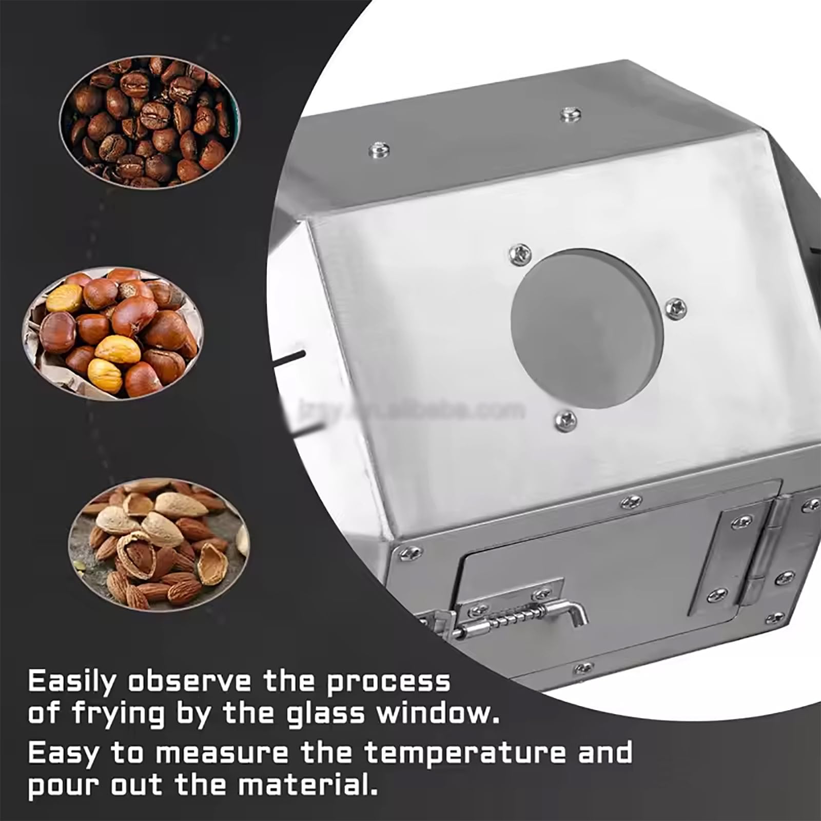 Tostador Granos Café 3,8L, Tostadora Eléctrica Frutos Secos Con Termómetro Y Barril Acero Inoxidable,velocidad 10-60 RPM/min Y Capacidad Horneado 300-500g,temperatura Constante 360°,para Maní