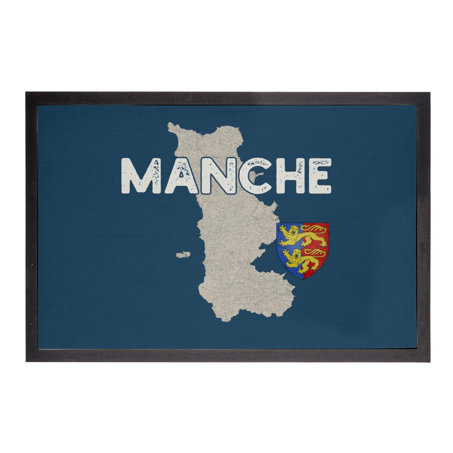 Paillasson bleu Normandie résistant pour entrée propre tapis carte ancienne Manche 75x50
