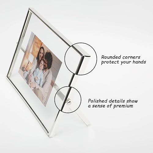 Miniatura 3 de AhaGo Marco flotante plateado (6 x 8 pulgadas, horizontal), para fotos de 5 x 7, 4 x 6, 3 x 5, marco de fotos de estante de mesa, estilo minimalista