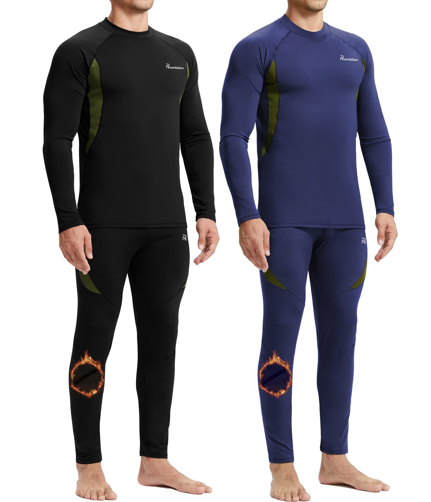 romision 2 Pack Thermal Underwear for Men Long Johns Fleece Lined Hunting Gear Bottom Top Set Base Layer Cold Weather XS-4XL