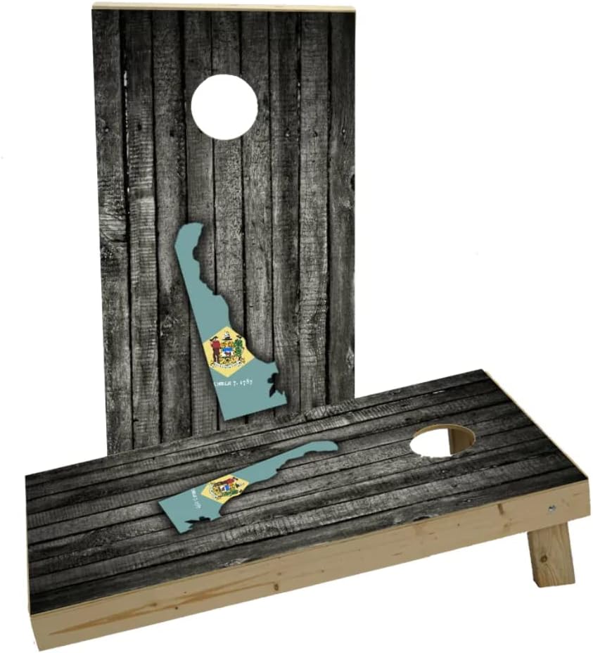 Wood Slate State Flag & Map (Delaware) Custom Cornhole Board Game Set