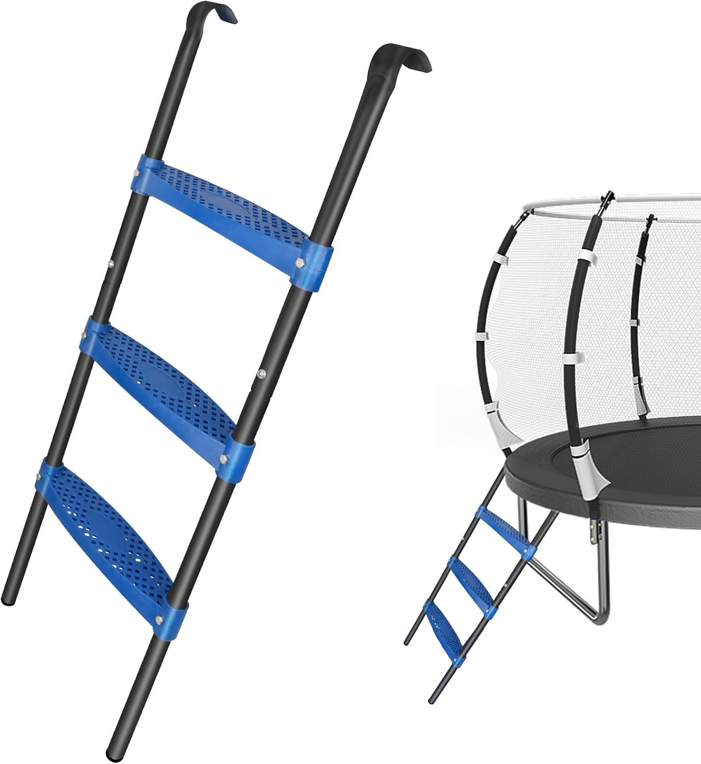 Echelle Trampoline Antidérapante à 3 Marches, Accessoire Trampoline, Hauteur 107 cm, Cadre Métallique Résistant, Larges Marches, Convient à la Plupart des Trampolines