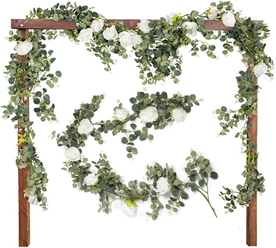 Amazon｜Gadgetman ユーカリ ガーランド 人工観葉植物 造花 バラ 花藤