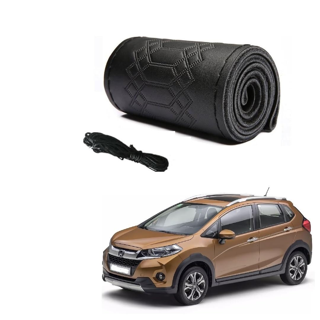 Car Steering Wheel Cover with Needle Thread Leather Sleeve Anti-Slip Breathable Full Black Color Suitable for Honda WRV-image-32