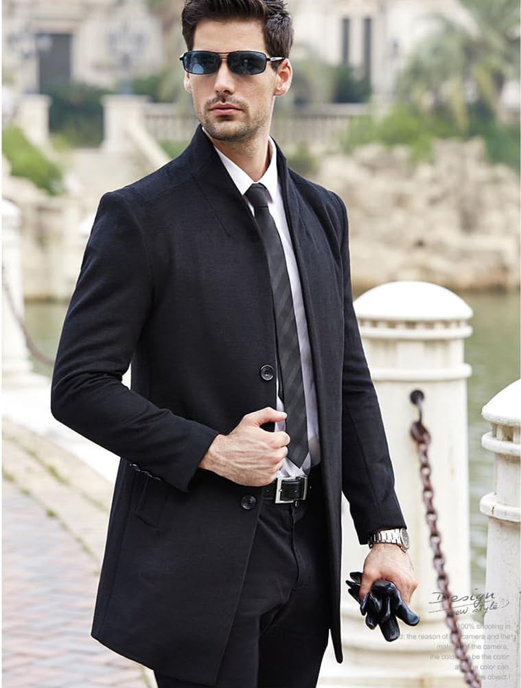 Lavnis Men's Trench Coat Long Wool Blend Overcoat Slim Fit Down Topcoat - Image 2