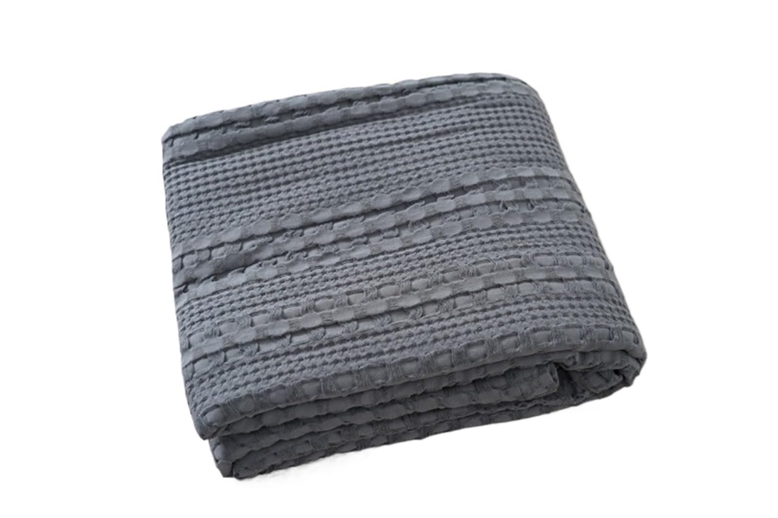 Manta para sofá de algodón tipo gofre colcha fina de verano para cama gris