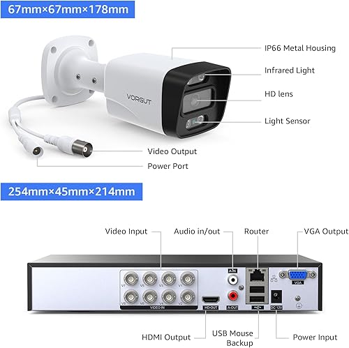 Miniatura 2 de Sistema de cámara de seguridad con cable, 8 canales 5MP Lite CCTV DVR kit con 4 cámaras de seguridad AHD para el hogar de 3MP al aire libre, carcasa