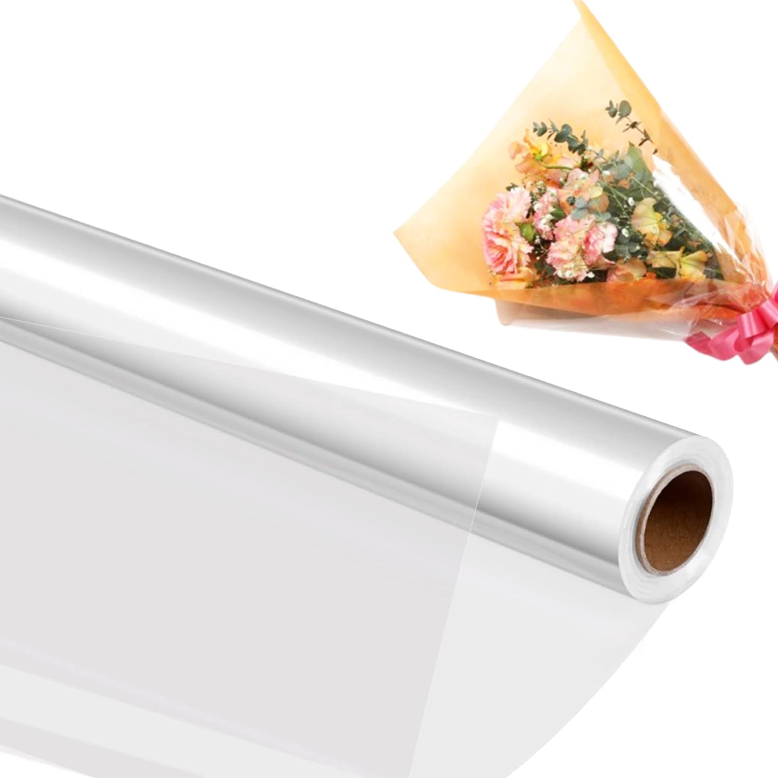M.J COMFY-LIFE Cellophane Wrap Roll 80cm x 100m Clear Cellophane Roll for Florist Gift Flower Bouquet Baskets Wrapping Arts and Crafts Supplies (Clear)