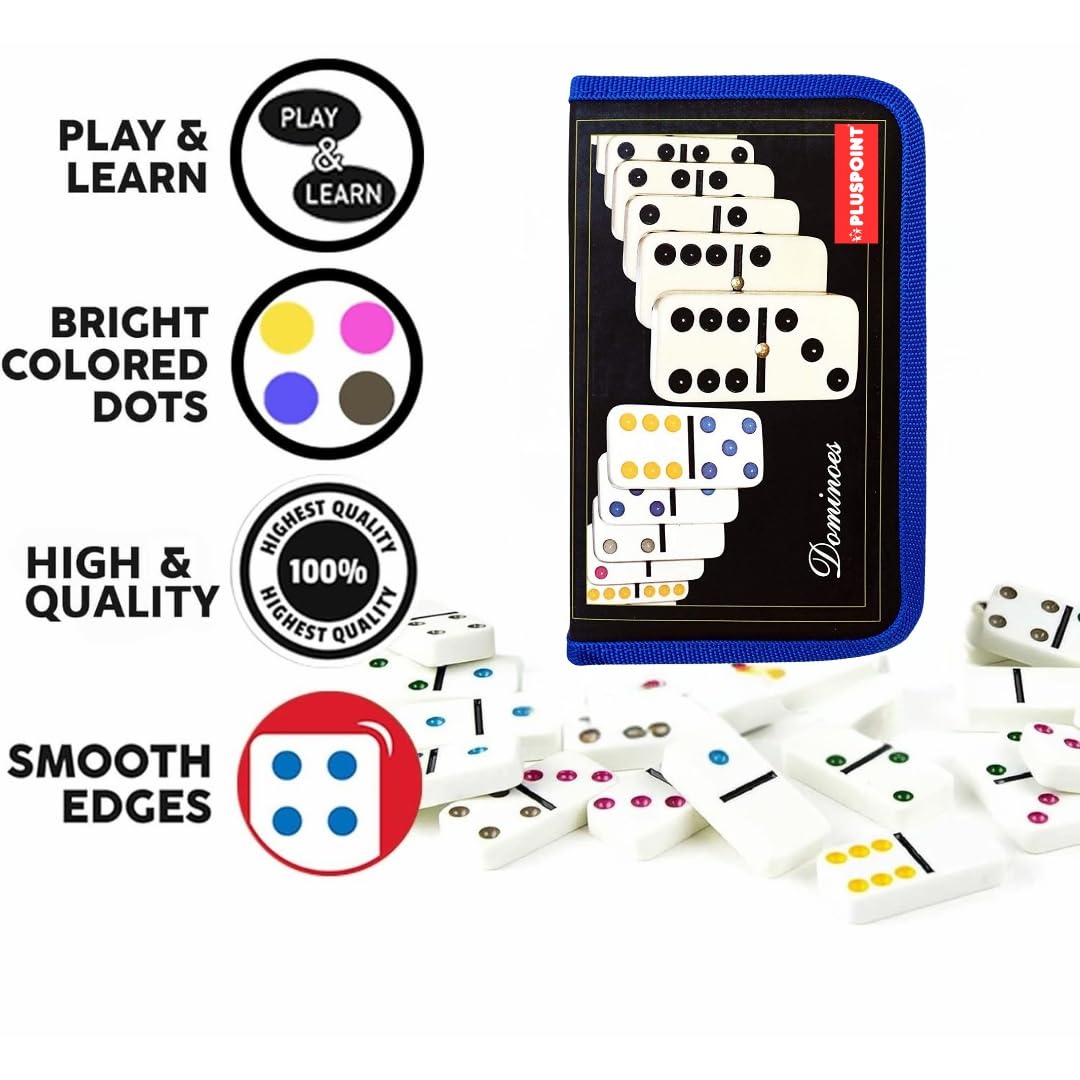 PLUSPOINT Double Six Dominoes, 28 Tile Colored Dots Domino Game Set with Tin Box, Classic Family Board Games Domino Game for Kids, Adults and Families for 2-4 Players(Color Dots) - Image 3 thumbnail