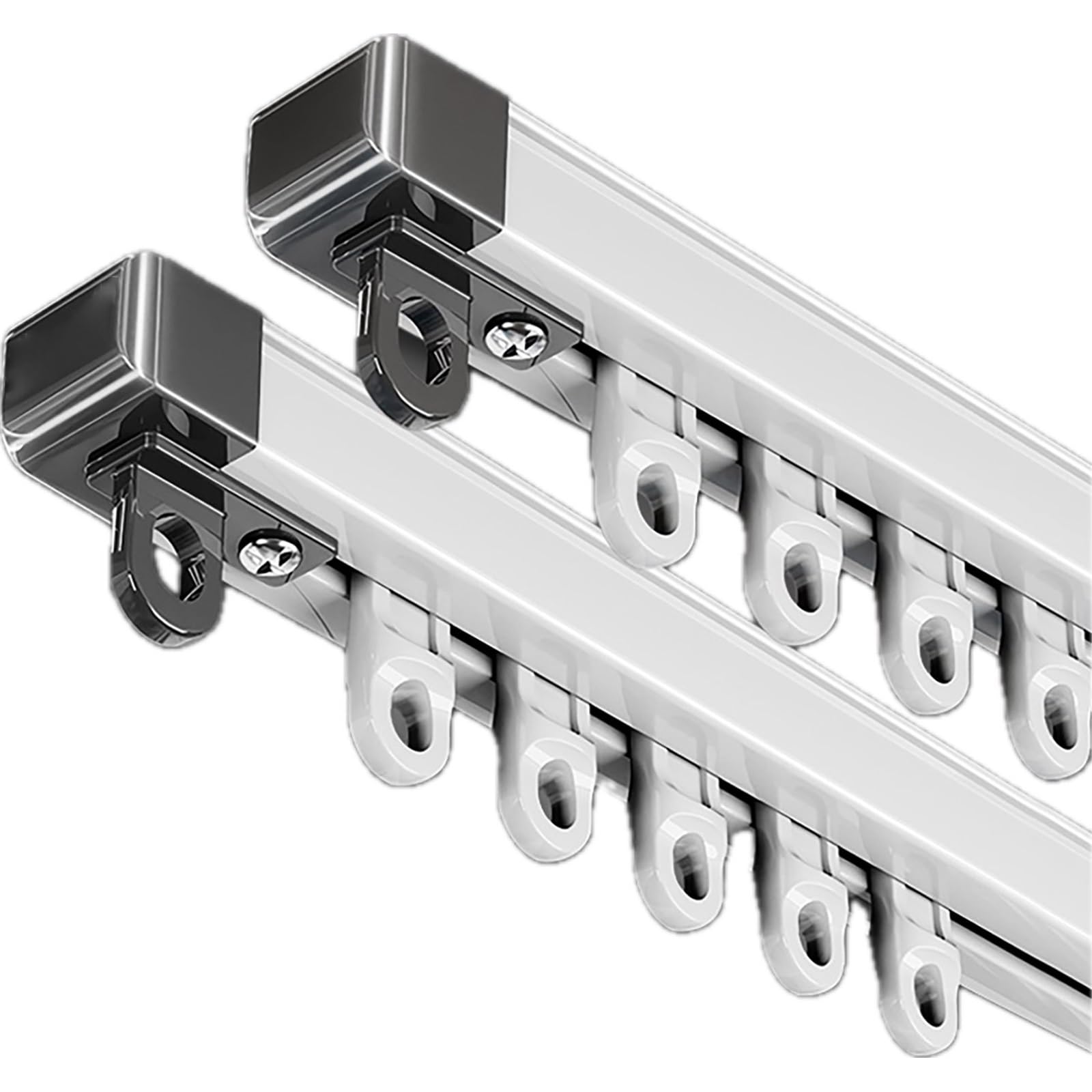 Binario Per Tende Doppio, Bastone Tenda Soffitto In Alluminio, Resistente Binario Tenda Soffitto Silenziose E Lisce Per Divisorio Tra Soggiorno E Camera Da Letto(White,2.1m)