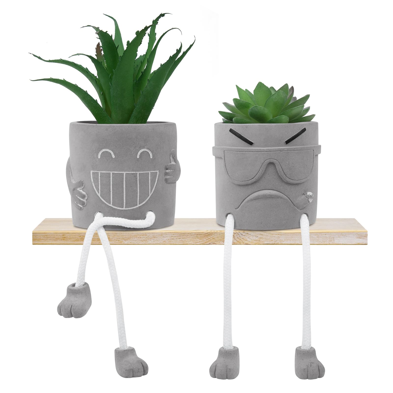 Woltoy 2 Piezas De Plantas Artificiales Decorativas, Plantas De Plástico De Macetas De Cemento, Caras Sonrientes Geniales con Piernas Colgantes, Dormitorio De La Sala De Estar De La Oficina