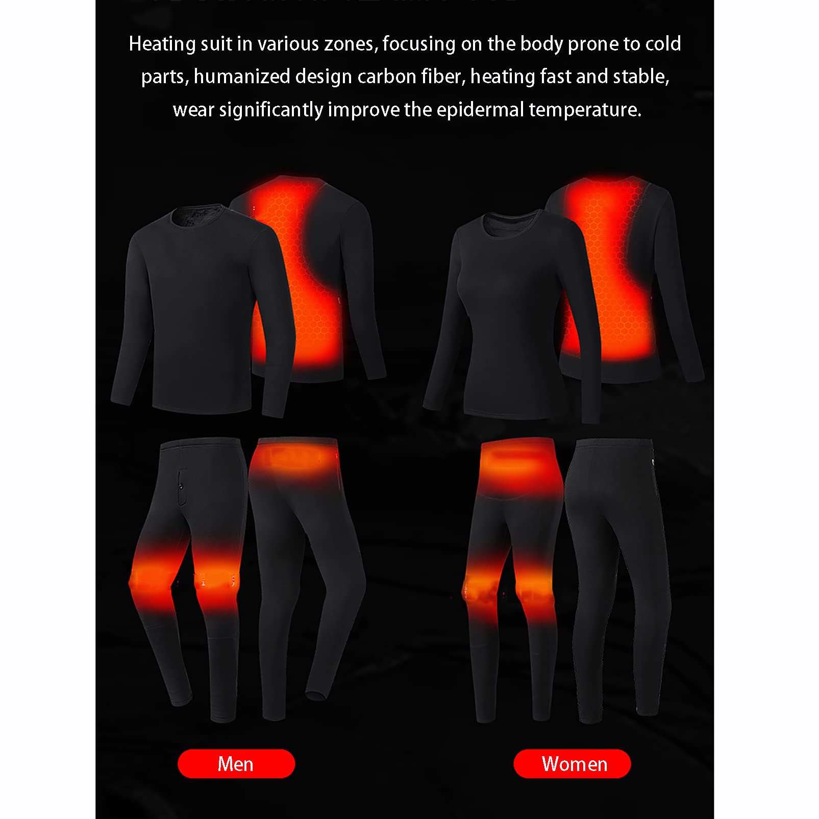 CUTTE Conjunto de Ropa Interior Térmica Acolchada de Invierno de 2 Piezas Tops y Pantalones de Hombre y Mujer Ropa Eléctrica Inteligente con Calefacción