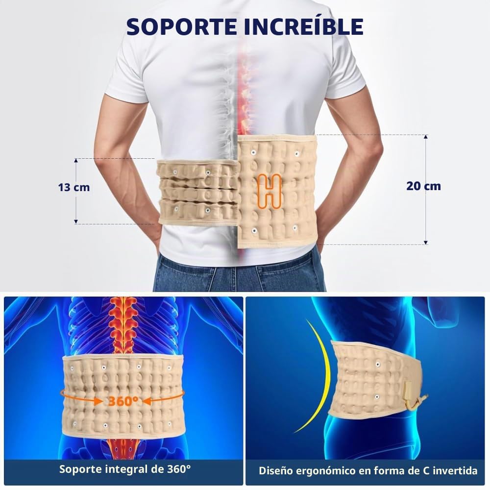 NEWFUN Faja Lumbar Con bomba de aire eléctrica，Cinturón de descompresión，Cinturón lumbar inflable, dispositivo de tracción, para el alivio del dolor muscular y la prevención de lesiones