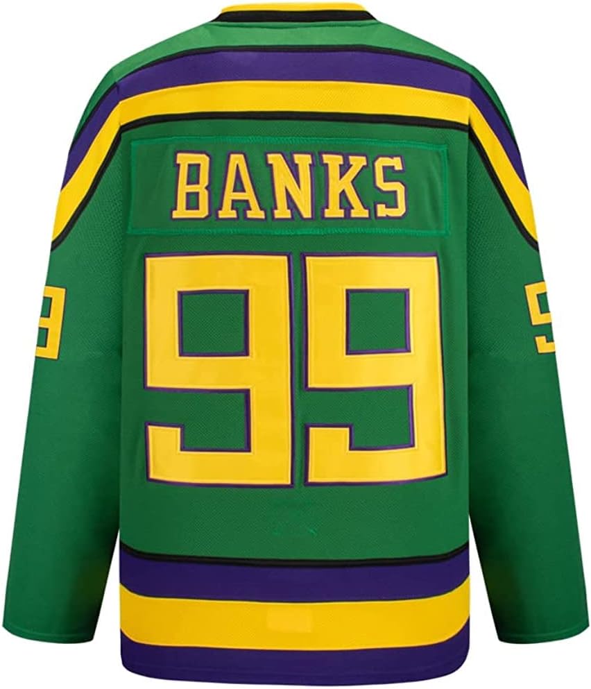 Ducks Jersey Movie Ice Hockey Jersey Broidery Letters and Numbers (99 Green,XL)