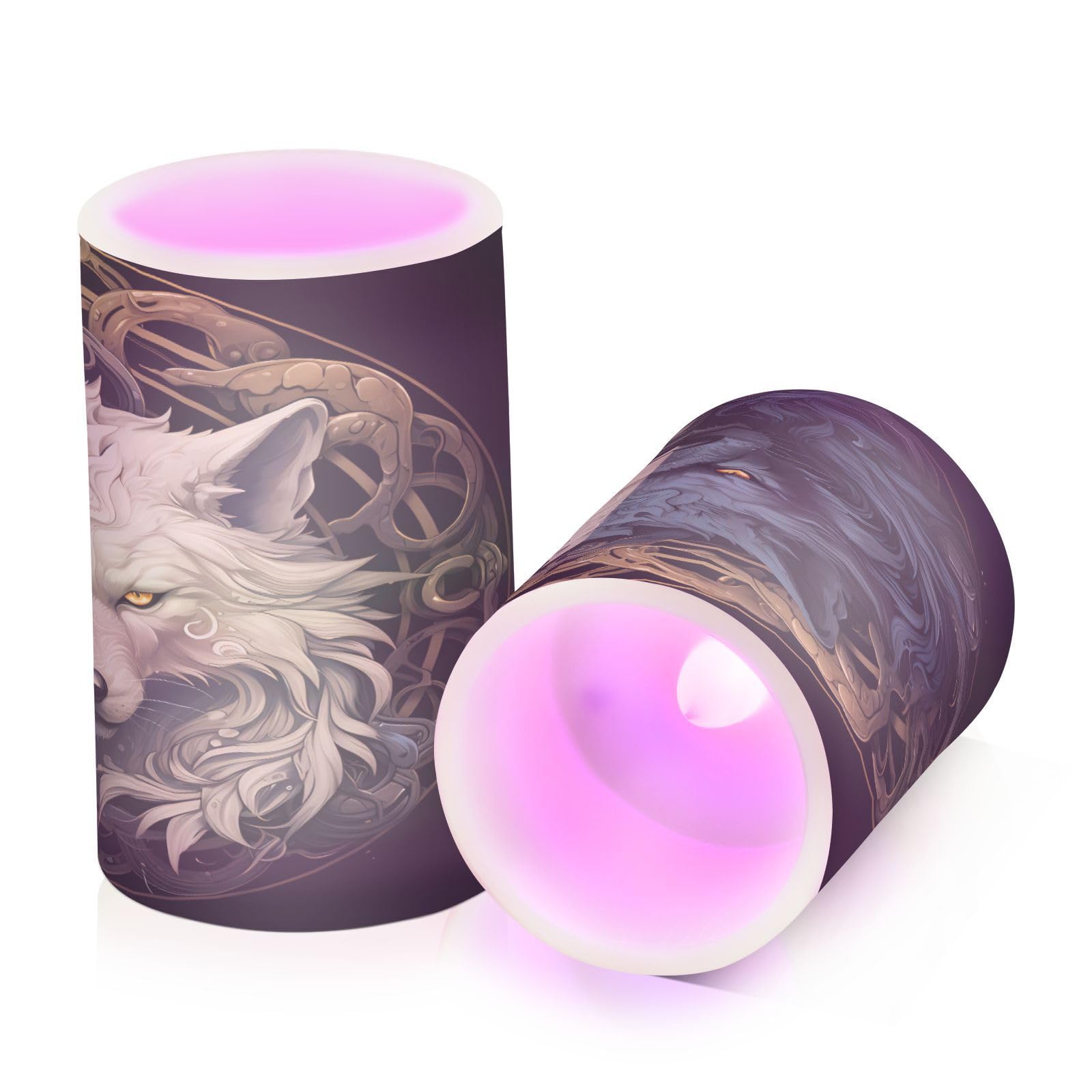 ALAZA Wolf (38) Flickering Flameless Candles Battery Operated with Remote Timer,Tea Light Candles LED Pillar Votive Candles Set of 2 for Outdoor Indoor Decorations