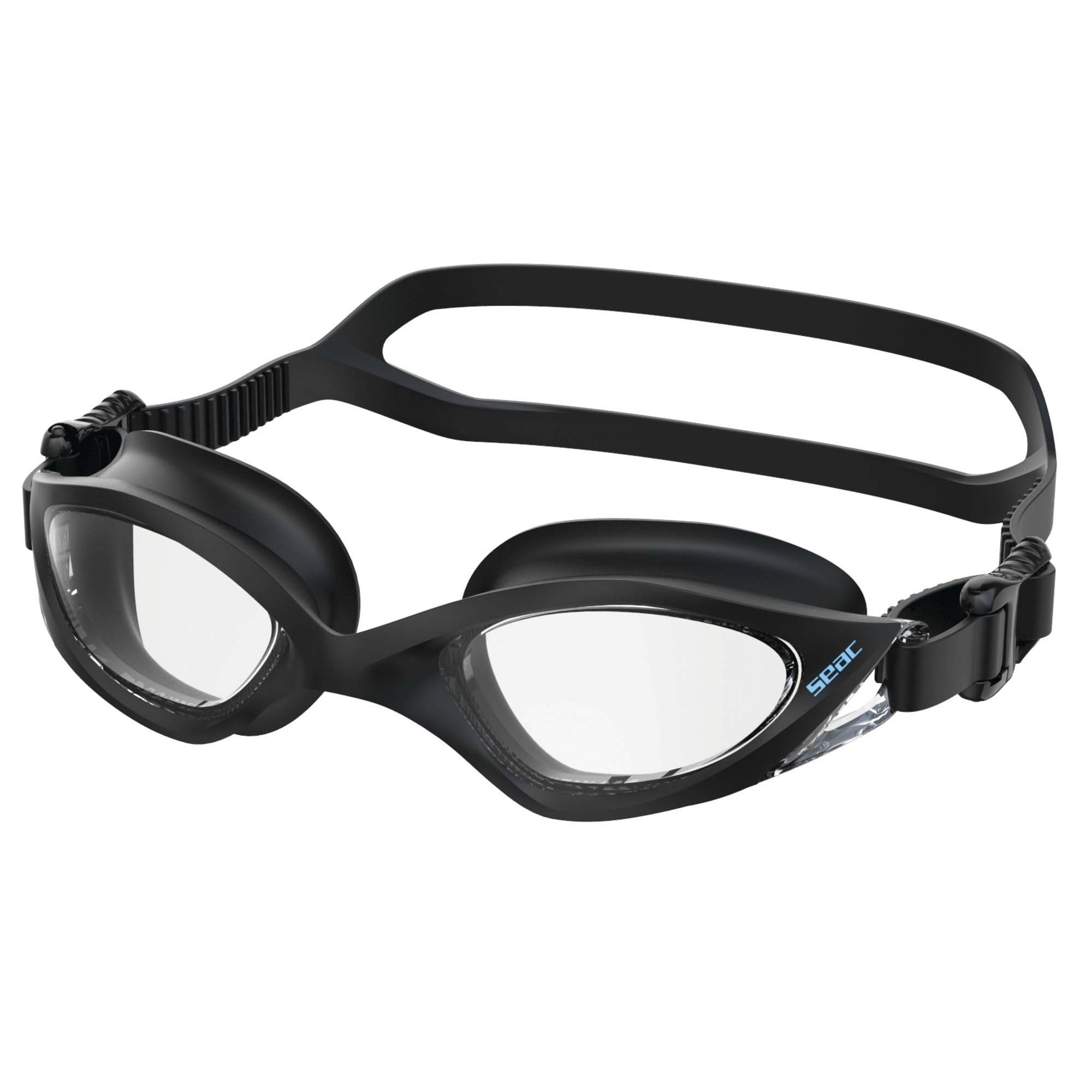 SEAC VIPER, anti-fog and anti-scratch swimming goggles for high-level performance, men and women, black transparent lenses