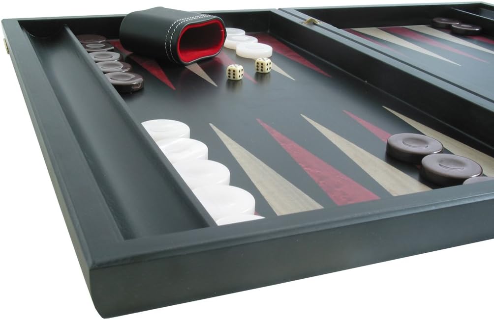 Backgammon Board Game Set with Racks (19" Wood Case) - Model 409, Sensation Series, Black