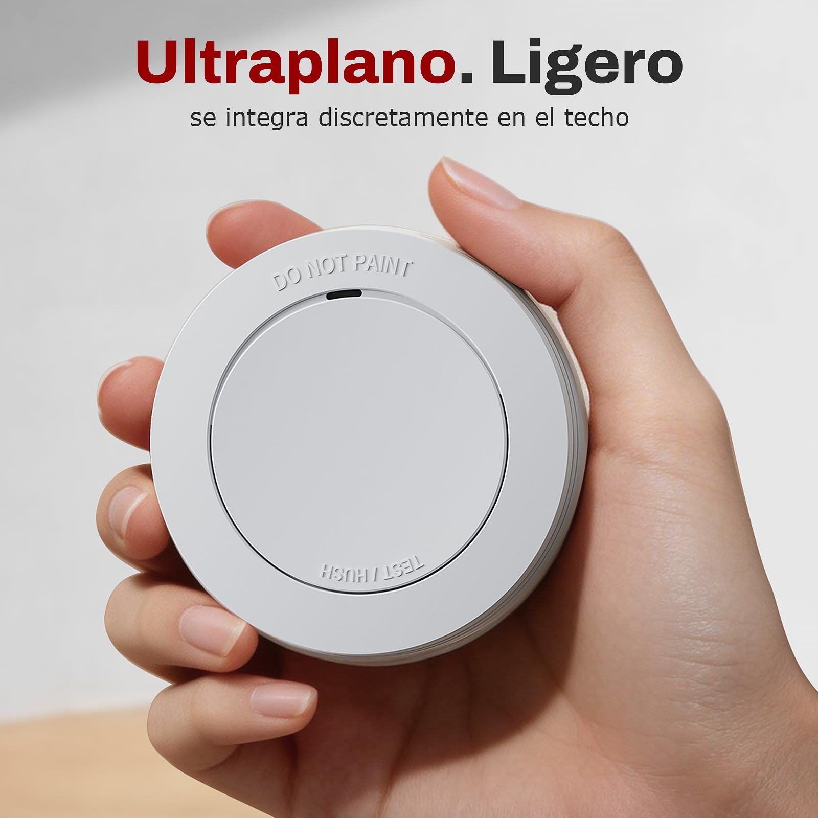 Safeliveo Detector de Humo- Alarma de Incendio para el hogar - Batería de 10 años - Sin LED Intermitente - Función de Prueba y Silencio - con Almohadillas Adhesivas - Conforme a EN 14604-3 Piezas