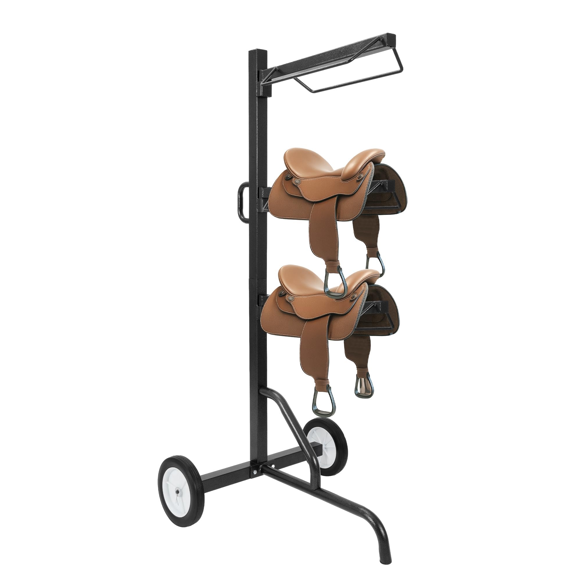 Supporto per sella a 3 livelli, carrello con ruota, supporto girevole resistente per sella in stile inglese e occidentale, portatile, per riporre le puntine del cavallo