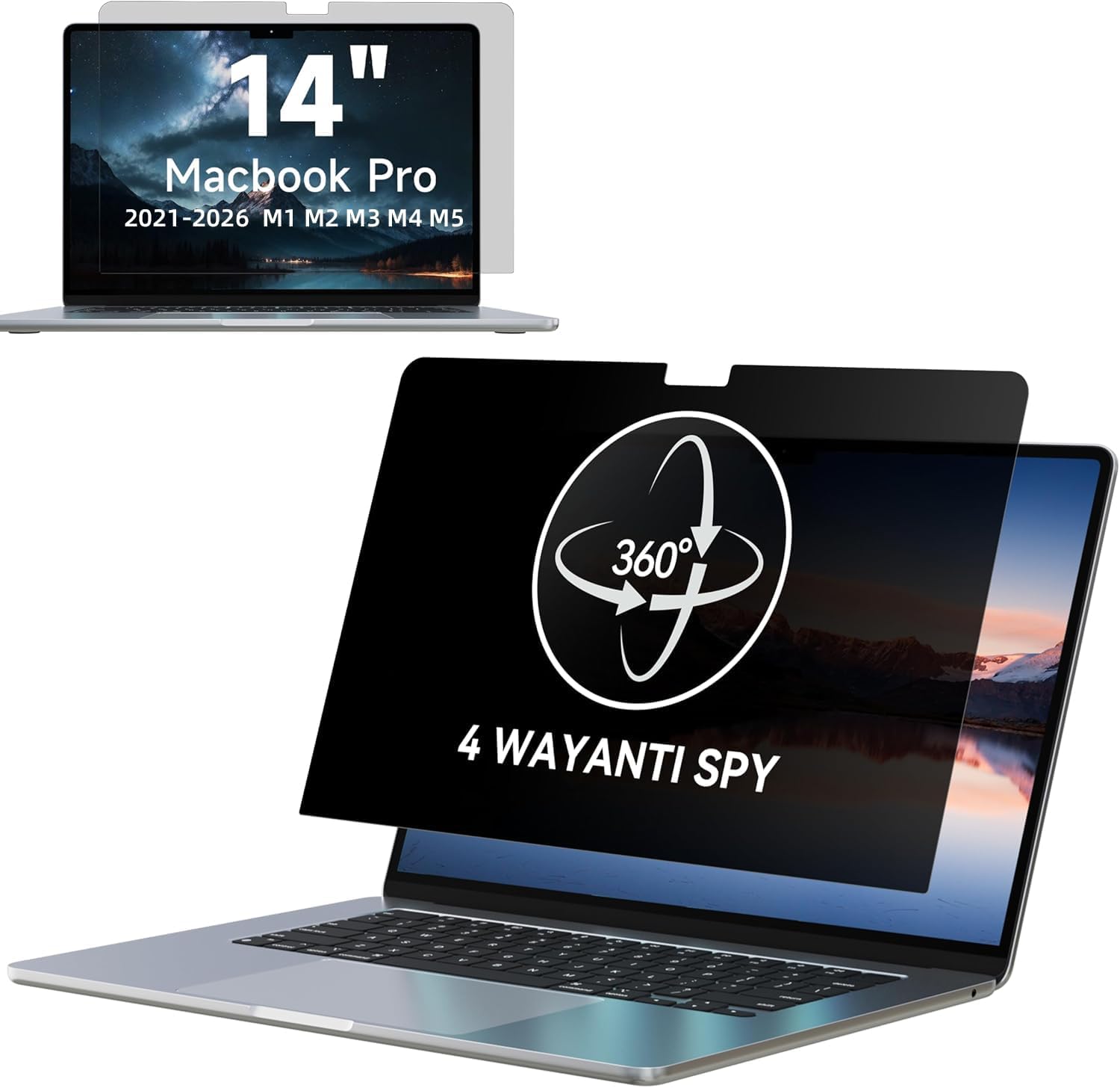 IPROKKO 360° Privacy Screen for MacBook Pro 14 inch (2021-2026, M1, M2, M3, M4, M5, Pro, Max), Matte Anti Glare Blue Light 14.2in Mac Scratch Resistant Laptop Screen Protector Filter