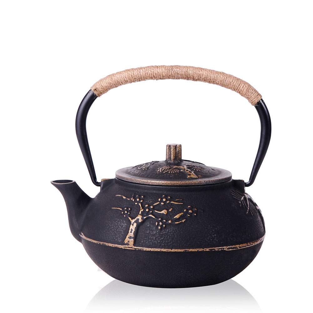 Tetera, tetera japonesa, tetera de hierro fundido, juego de coladores, patrón chino con filtro de acero inoxidable, 30 oz / 0,9 l, ciruela-Plum