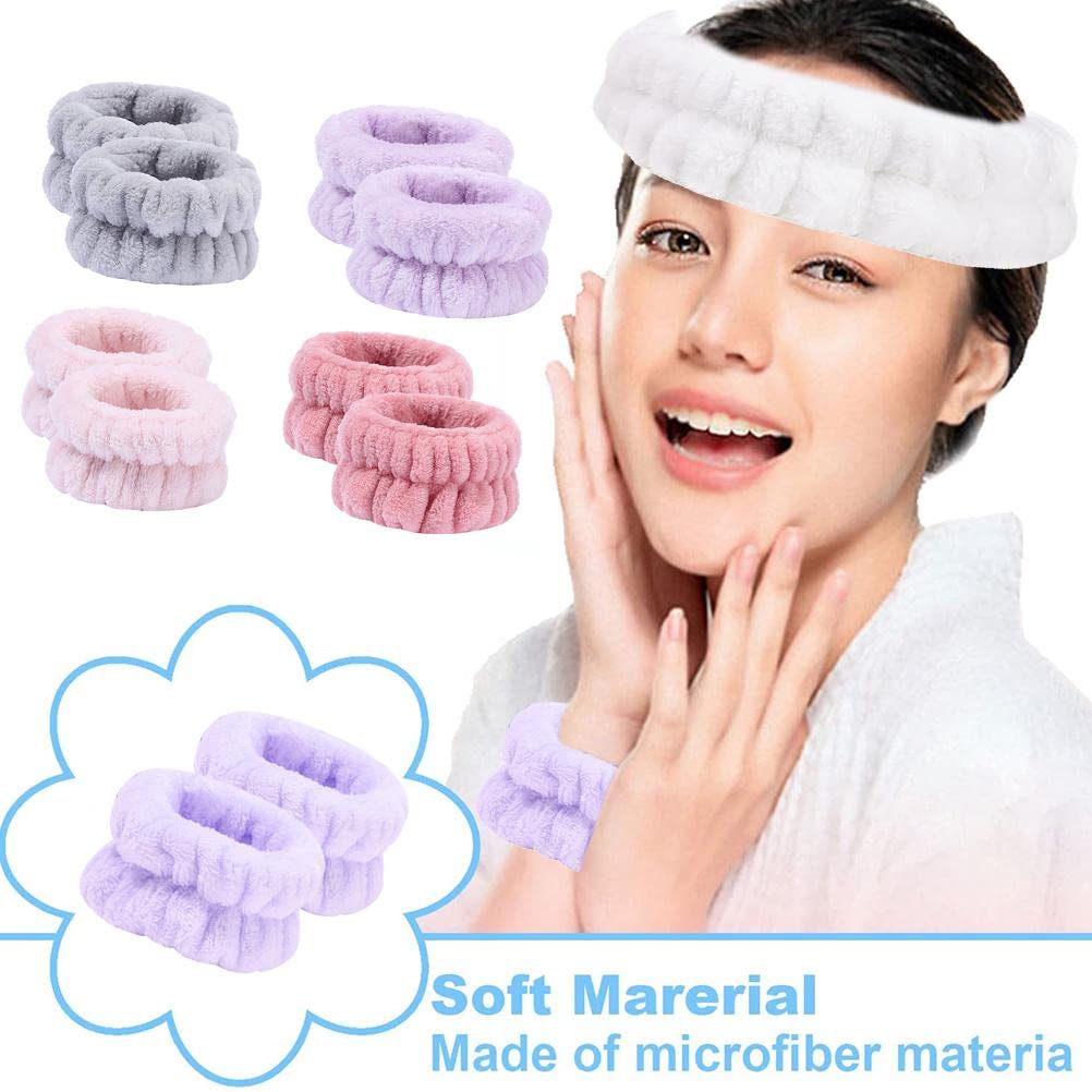 Microfiber Flannel Headband and Wristband Set, 4 Pairs Absorbent Wash Bands with 1 Hair Band for Face Washing (B paragraph)