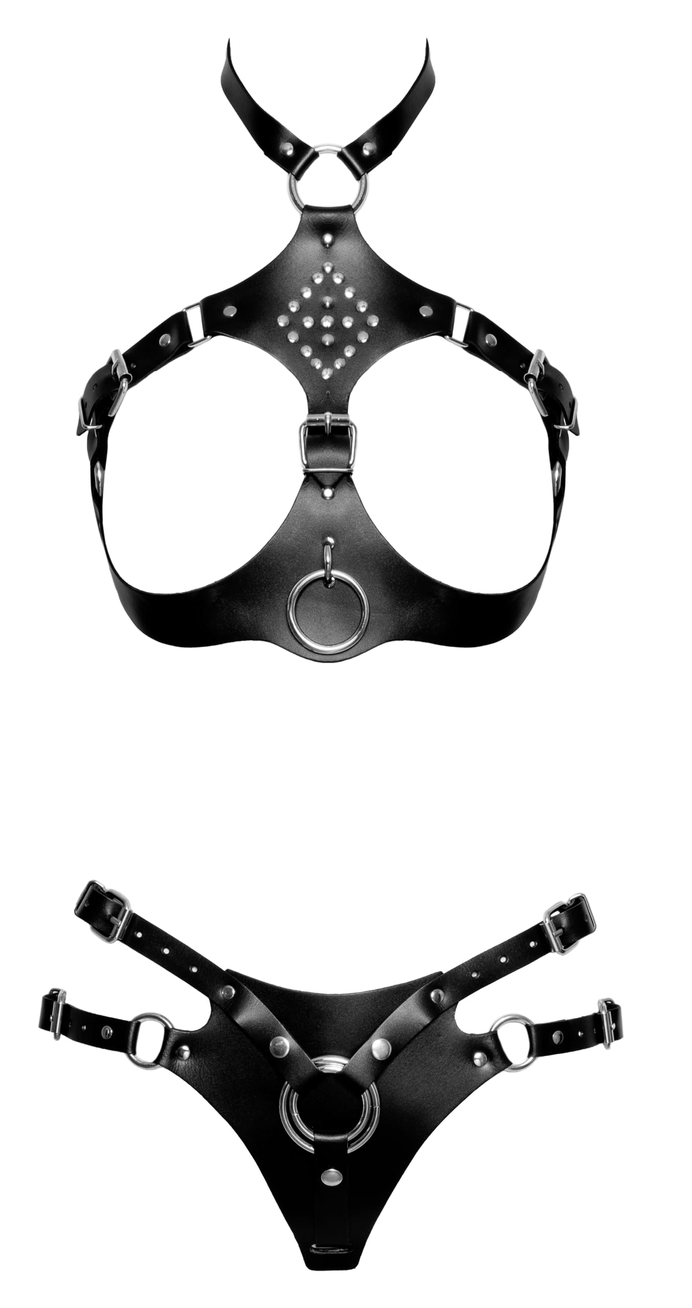 Zado Black/Silver Leather Harness Set Schwarz