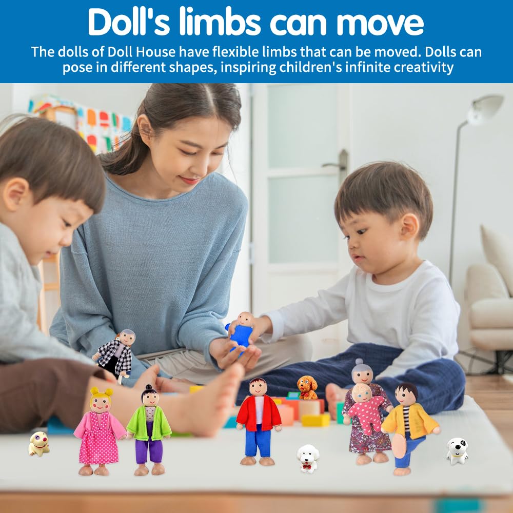 Riisoyu Wooden Dollhouse People Family Set - Image 2
