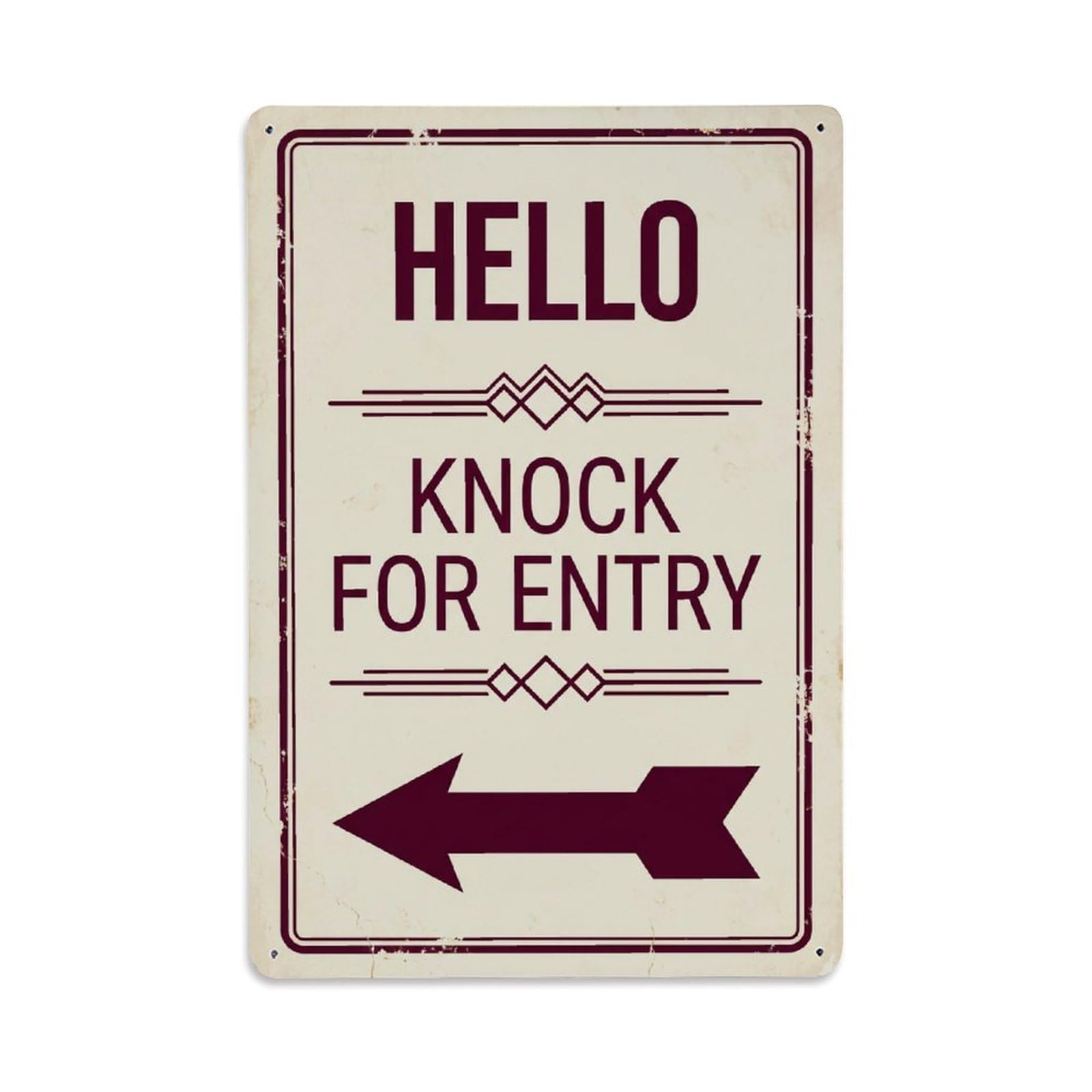 Metal Tin Sign Vintage Hello Knock For Entry Arrow Geometric