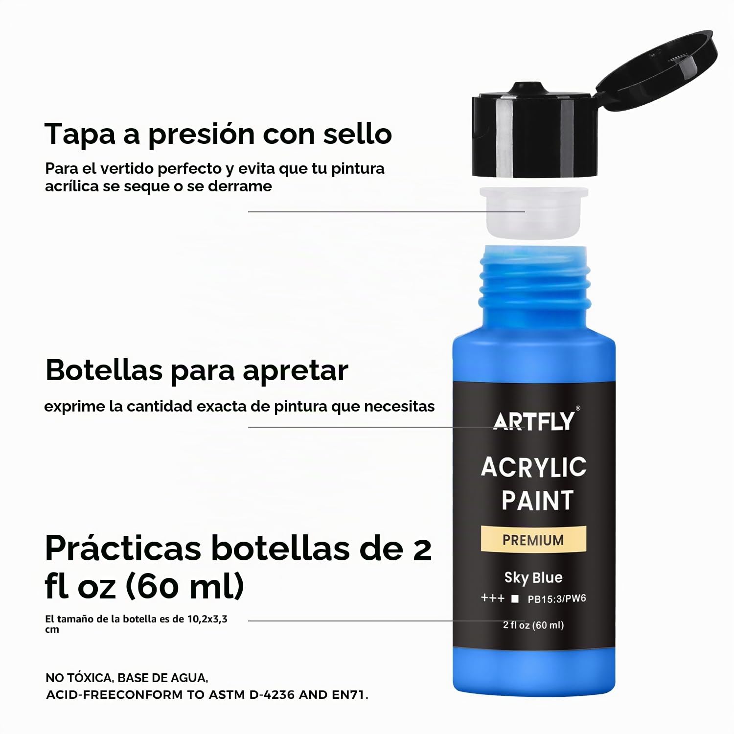 ARTFLY Pinturas Acrilicas, 36 Colores × 60ml con 12 Pinceles, No Tóxico, Impermeable, Kit de Pinturas Acrilicas para Tela Lienzo Piedra Madera, Acrilicos para Pintar para Artistas, Principiantes