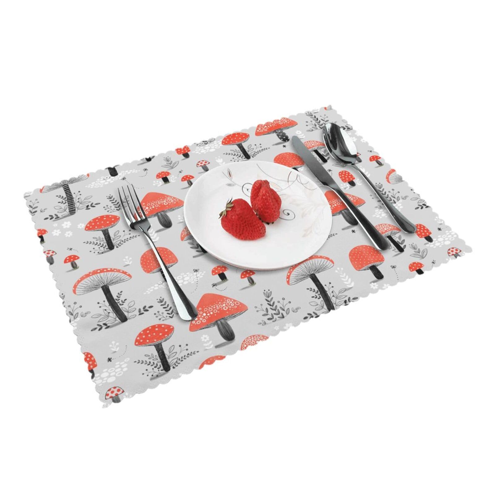 Bnvsadc Cartoon Mushrooms 4 Pcs Heat Resistant Placemat 45X30 Cm, Printed Non-Slip Place Mats For Kitchen Dining Table Indoor Outdoor