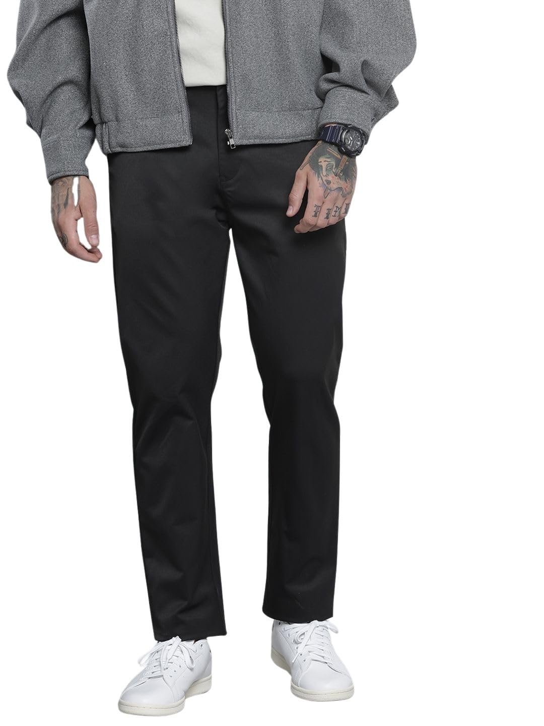 the indian garage co Men Regular Fit Solid Mid-Rise Trousers-picture-39