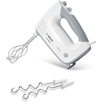 Bosch ErgoMixx MFQ36400 Hand Stirrer, 2 Whisks, 2 Stainless Steel Dough Hooks, Dishwasher Safe, 5 Levels Plus Turbo Level, 45